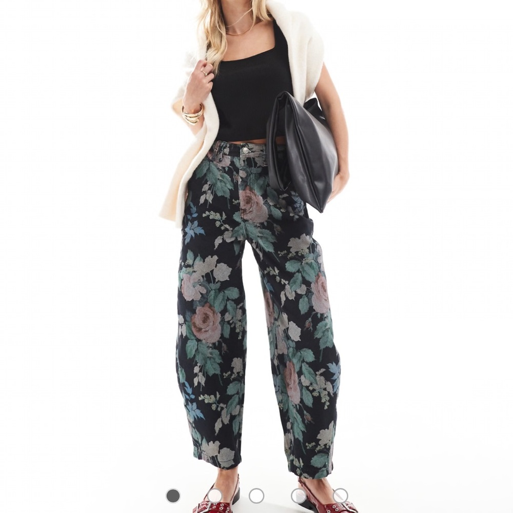 ASOS Black Floral Barrel Leg Pants New With Tags